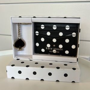 NWT KATE SPADE BOXED CARD CASE + KEY FOB SET IN BLACK MULTI
